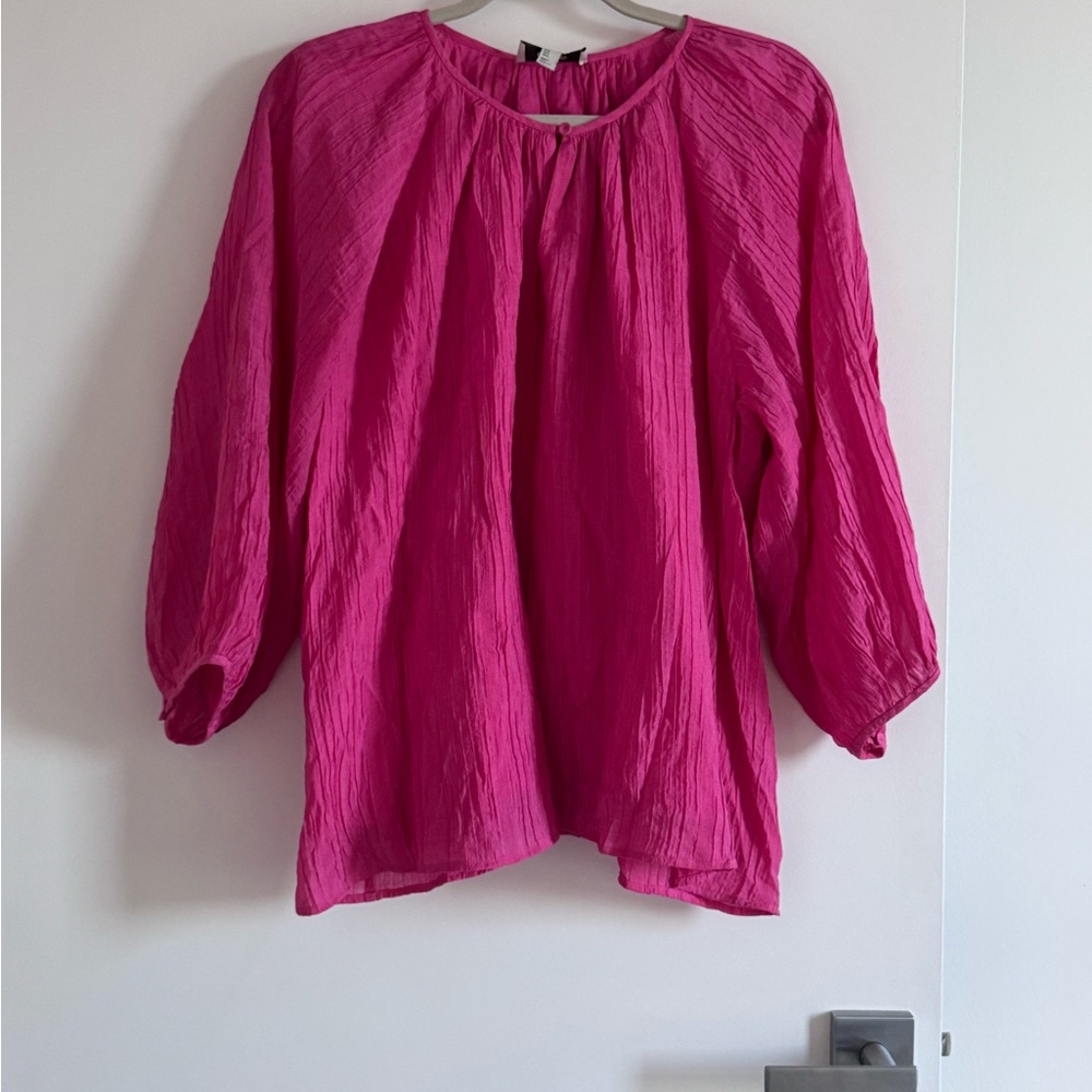 Like new COS Fuchsia Crinkled Blouse | Balloon Sleeves | Cotton Lined size 10
